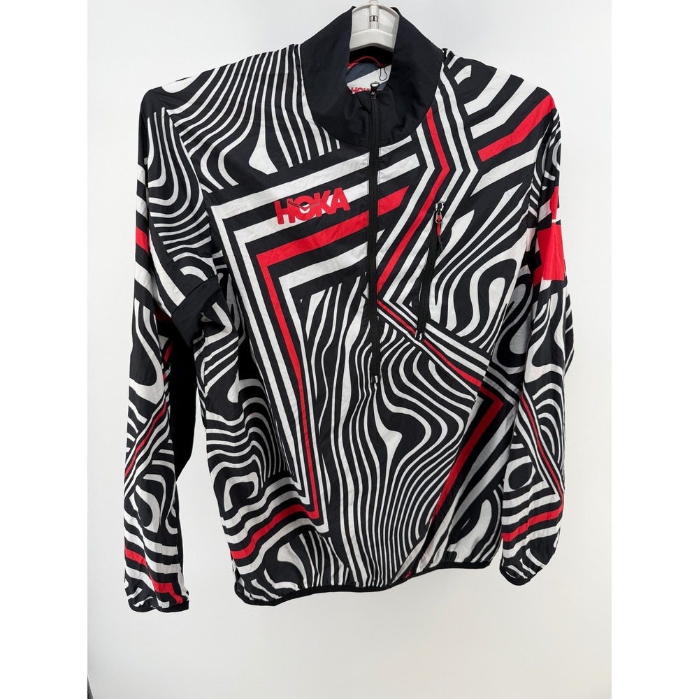 Hoka One One Mens Swirl Print Half Zip Windbreaker Jacket Red Black White Size M